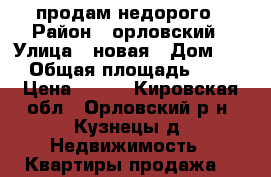 продам недорого › Район ­ орловский › Улица ­ новая › Дом ­ 8 › Общая площадь ­ 52 › Цена ­ 900 - Кировская обл., Орловский р-н, Кузнецы д. Недвижимость » Квартиры продажа   